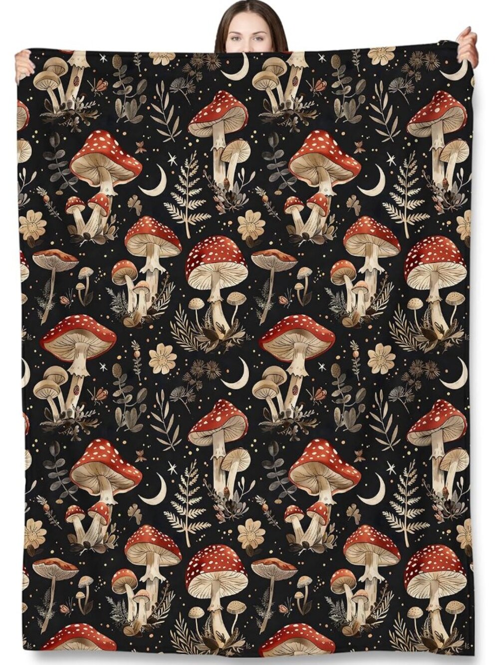 Mushroom Throw Blanket Gifts for Kids Women, Vintage Botanical Blankets for Couc